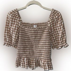 J.Crew Factory gingham smocked puff sleeve top